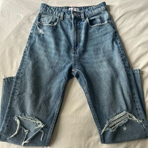 Zara high waisted distressed straight leg jeans